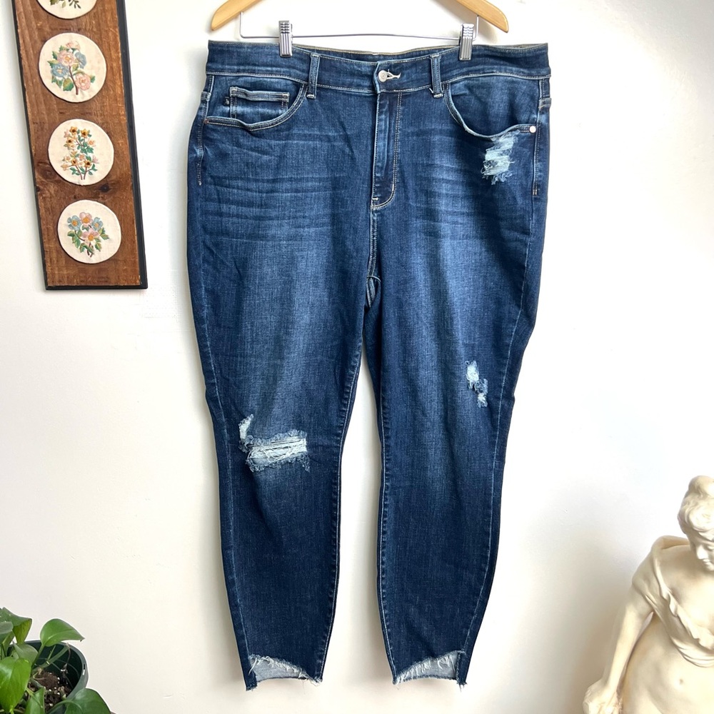 Judy Blue Tamara Mid Rise Stretch Raw Hem Skinny Jeans 20W